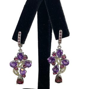 Stunning Rich Pear Faceted Red Rhodolite Garnet & Amethyst Drop Earrings